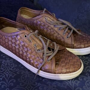 Valentino Brown Woven Leather Sneakers